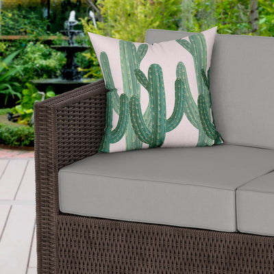 Cactus Desert Print Pink Water Resistant Garden Outdoor Cushion - Handmade Homeware, Made in Britain - Windsor and White