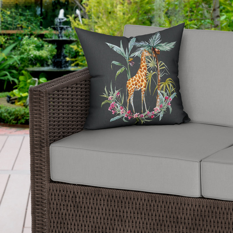 Painted Giraffe Print Water Resistant Garden Outdoor Cushion - Handmade Homeware, Made in Britain - Windsor and White
