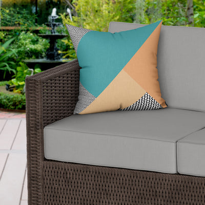 Modern Block Teal Sand Water Resistant Garden Outdoor Cushion - Handmade Homeware, Made in Britain - Windsor and White