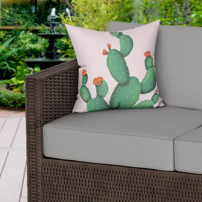Prickly Pear Print Pink Water Resistant Garden Outdoor Cushion - Handmade Homeware, Made in Britain - Windsor and White