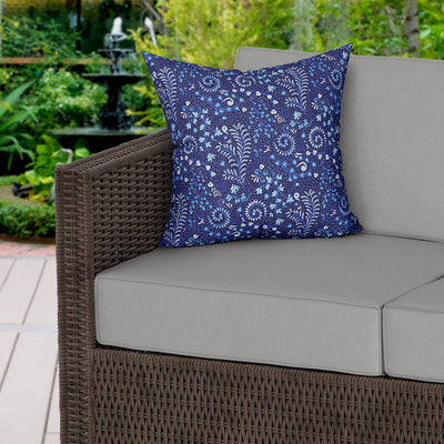 Blue Barrier Reef Pattern Water Resistant Garden Outdoor Cushion - Handmade Homeware, Made in Britain - Windsor and White