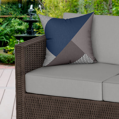 Modern Block Blue Grey Water Resistant Garden Outdoor Cushion - Handmade Homeware, Made in Britain - Windsor and White