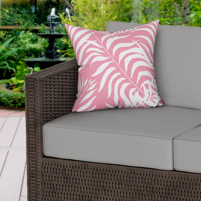 Palm Leaves Pink Water Resistant Garden Outdoor Cushion - Handmade Homeware, Made in Britain - Windsor and White