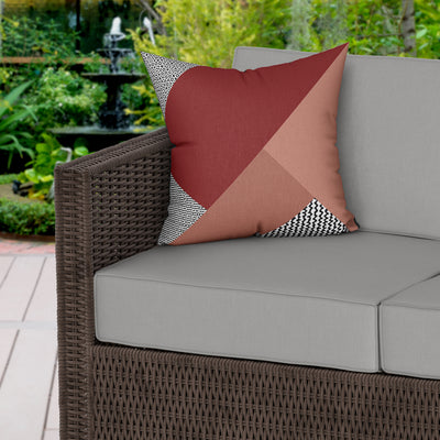 Modern Block Red Blush Water Resistant Garden Outdoor Cushion - Handmade Homeware, Made in Britain - Windsor and White