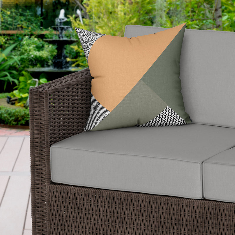 Modern Block Yellow Green Water Resistant Garden Outdoor Cushion - Handmade Homeware, Made in Britain - Windsor and White