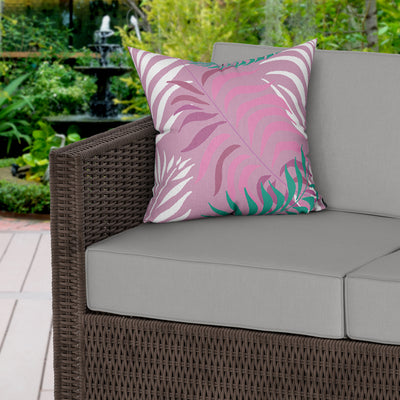 Tropical Palm Leaves Pink Water Resistant Garden Outdoor Cushion - Handmade Homeware, Made in Britain - Windsor and White
