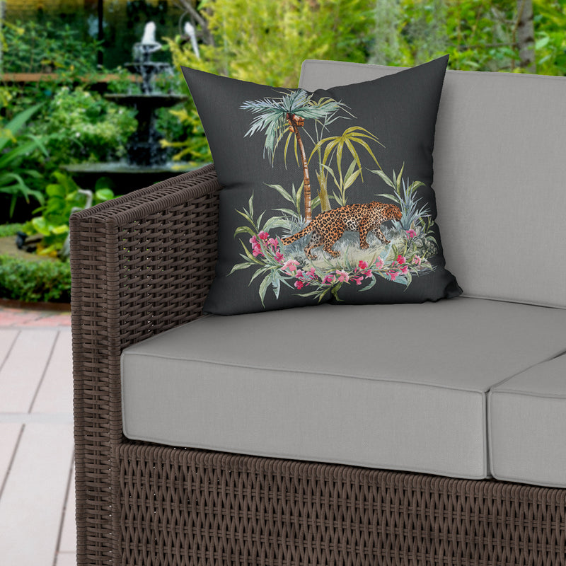Painted Tiger Print Water Resistant Garden Outdoor Cushion - Handmade Homeware, Made in Britain - Windsor and White