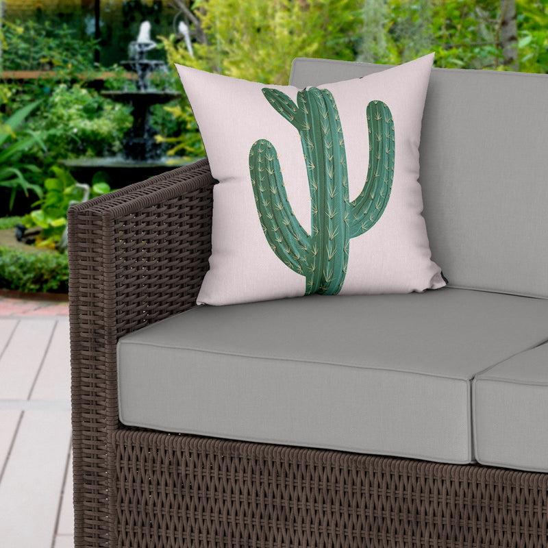 Cactus Print Pink Water Resistant Garden Outdoor Cushion - Handmade Homeware, Made in Britain - Windsor and White