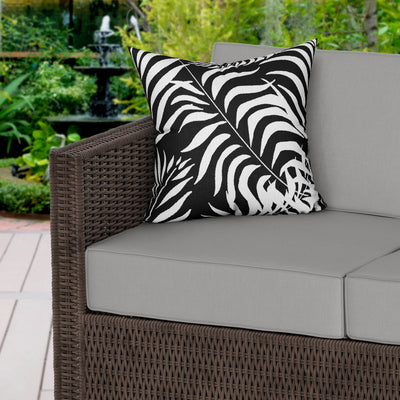 Palm Leaves Black Water Resistant Garden Outdoor Cushion - Handmade Homeware, Made in Britain - Windsor and White