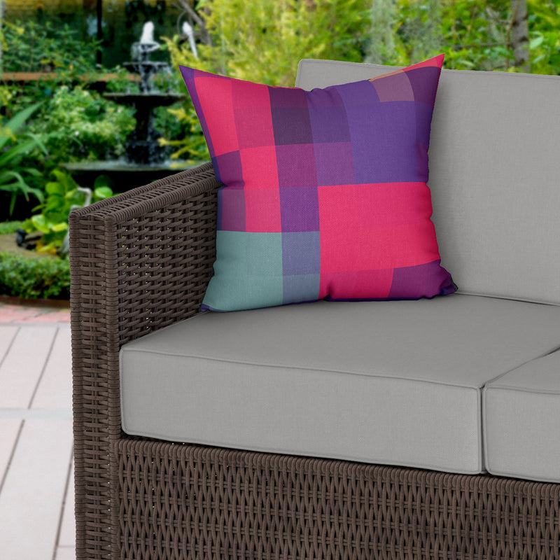 Passion Tones Pixel Print Water Resistant Garden Outdoor Cushion - Handmade Homeware, Made in Britain - Windsor and White