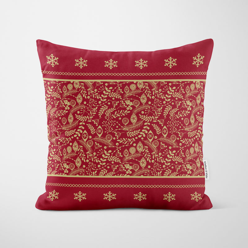 Red Filigree Christmas Cushion