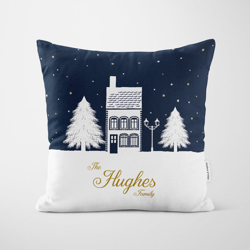 Personalised Christmas Cushion Blue House