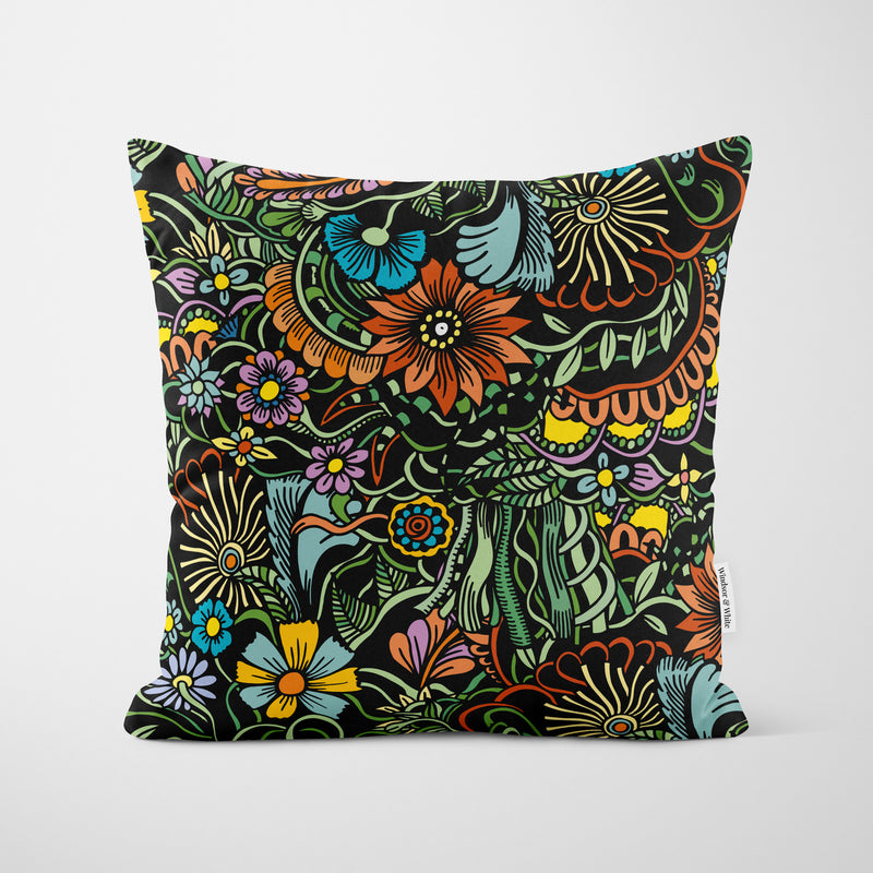 Botanical Multi Colour Quirky Floral Cushion - Handmade Homeware, Made in Britain - Windsor and White