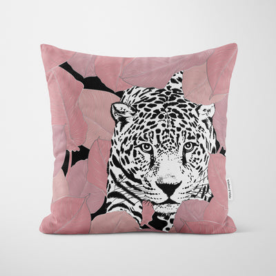 Pink Leaves Mono Leopard Cushion - Handmade Homeware, Made in Britain - Windsor and White