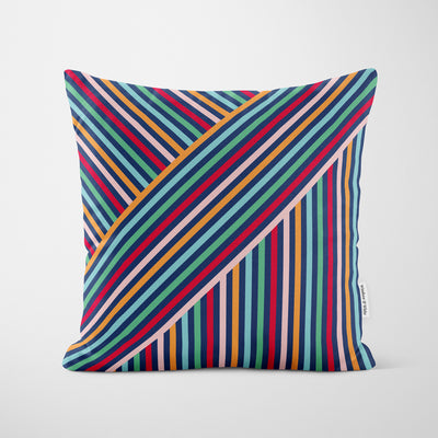 Colourful Layered Stripes Cushion - Handmade Homeware, Made in Britain - Windsor and White