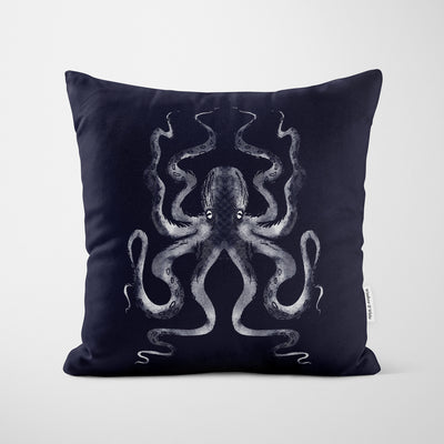 White Octopus Front Navy Cushion - Handmade Homeware, Made in Britain - Windsor and White