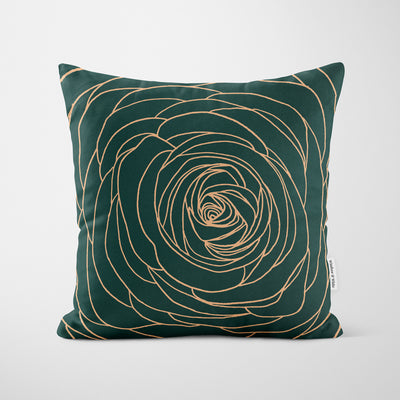 Rose Outline Dark Green Cushion - Handmade Homeware, Made in Britain - Windsor and White