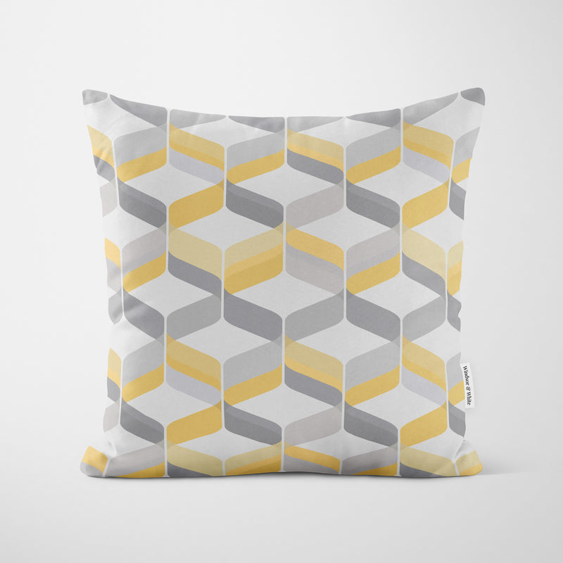 Grey Yellow Retro Geometric Cushion - Handmade Homeware, Made in Britain - Windsor and White