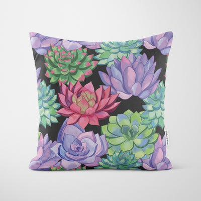 Painted Succulents Black Cushion - Handmade Homeware, Made in Britain - Windsor and White