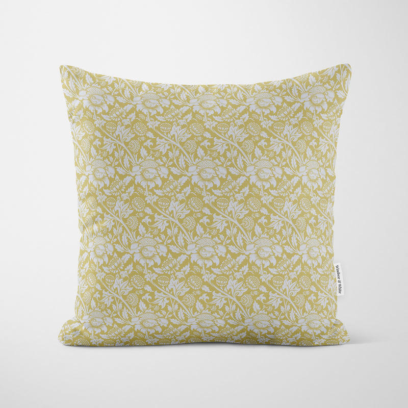 William Morris Sunflowers Yellow Cushion - Handmade Homeware, Made in Britain - Windsor and White