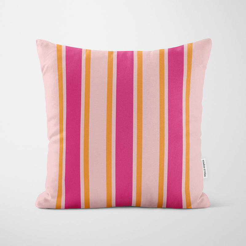 Pink Wide Regimental Stripe Cushion - Handmade Homeware, Made in Britain - Windsor and White