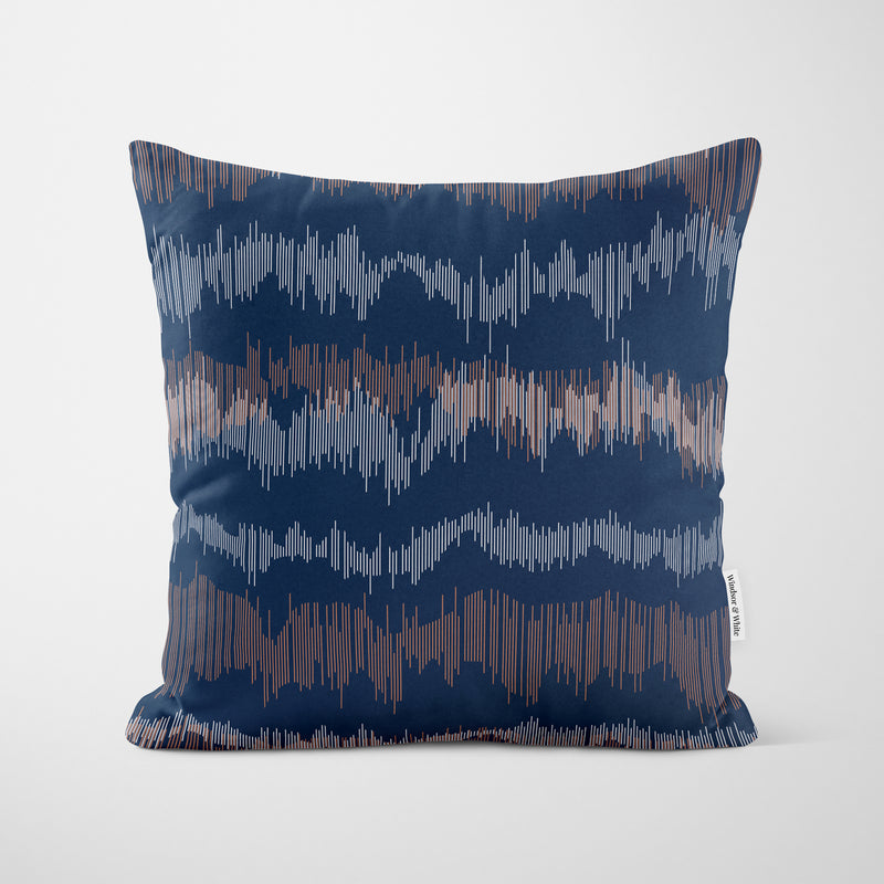 Navy Blue Texture Lines Cushion - Handmade Homeware, Made in Britain - Windsor and White
