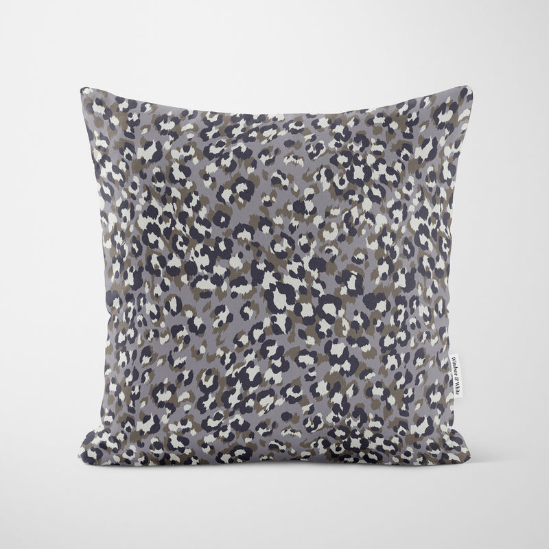 Lilac Grey Leopard Print Cushion - Handmade Homeware, Made in Britain - Windsor and White