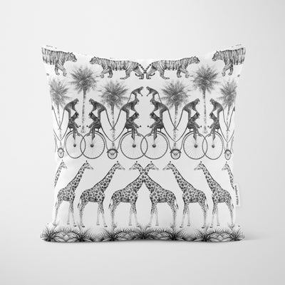 Monochrome Vintage Jungle Cushion - Handmade Homeware, Made in Britain - Windsor and White