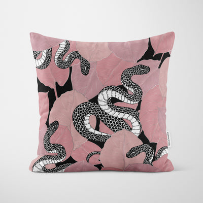 Pink Leaves Mono Snake Cushion - Handmade Homeware, Made in Britain - Windsor and White