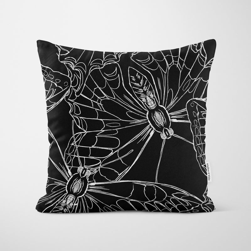 White Butterfly Outline Cushion - Handmade Homeware, Made in Britain - Windsor and White