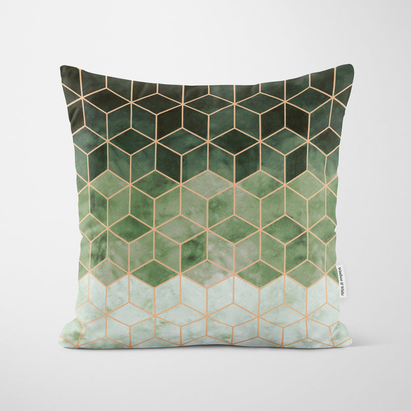 Green Geometric Gradient Cushion - Handmade Homeware, Made in Britain - Windsor and White