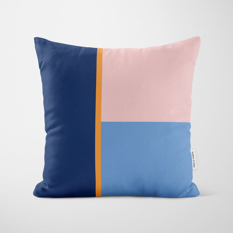 Navy Pink Blue Colour Block Cushion - Handmade Homeware, Made in Britain - Windsor and White
