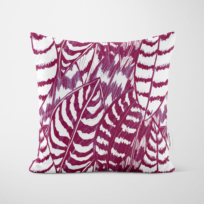 Mulberry Red Sketched Leaves Cushion - Handmade Homeware, Made in Britain - Windsor and White