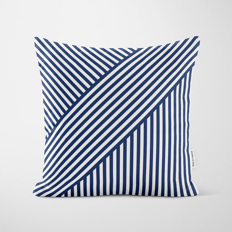 Navy Blue Layered Stripes Cushion - Handmade Homeware, Made in Britain - Windsor and White