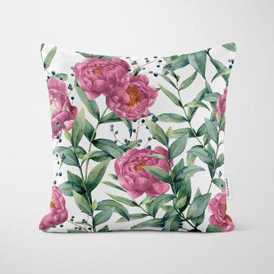 Pink Peony Floral Cushion - Handmade Homeware, Made in Britain - Windsor and White
