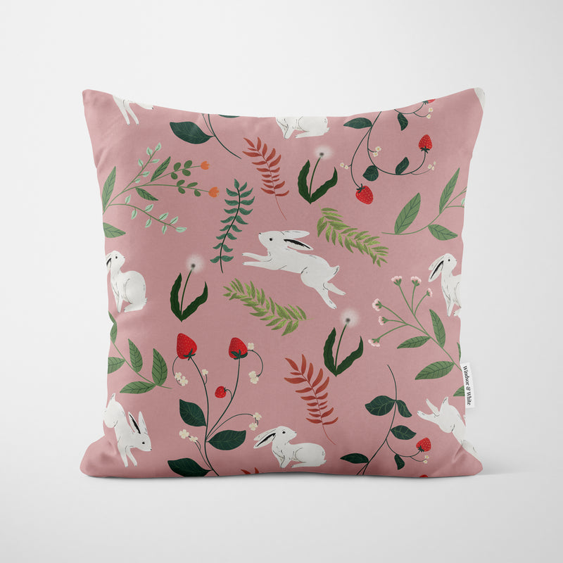 White Rabbits Pink Cushion - Handmade Homeware, Made in Britain - Windsor and White