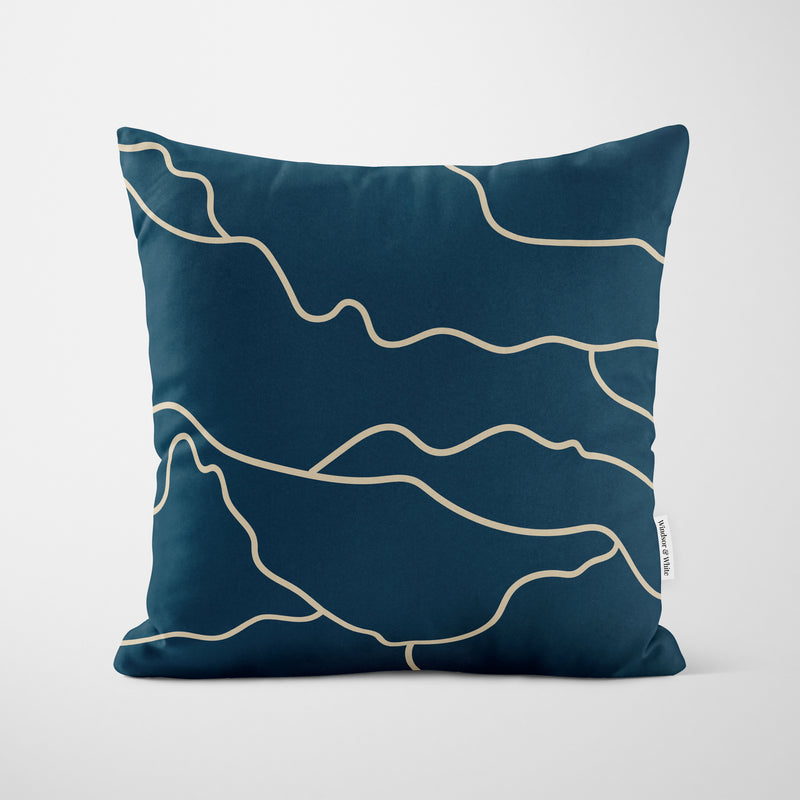 Navy Blue Stone Lines Cushion - Handmade Homeware, Made in Britain - Windsor and White