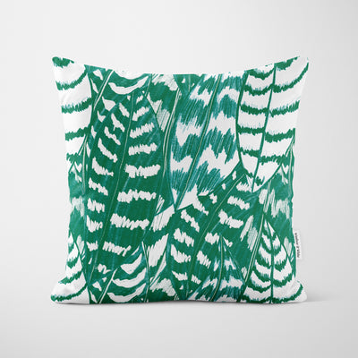 Green Sketched Leaves Cushion - Handmade Homeware, Made in Britain - Windsor and White