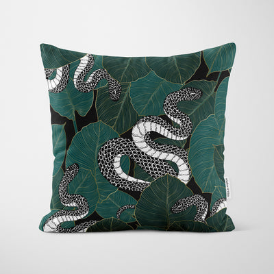 Green Leaves Mono Snake Cushion - Handmade Homeware, Made in Britain - Windsor and White