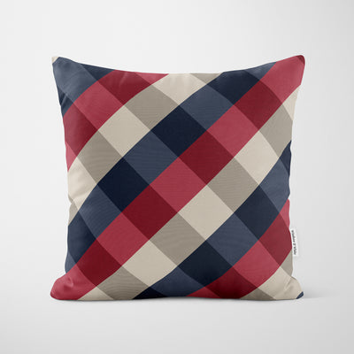 Modern Plaid Red Navy Cushion - Handmade Homeware, Made in Britain - Windsor and White