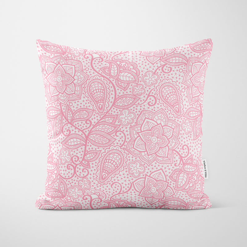 Pink White Floral Lace Cushion - Handmade Homeware, Made in Britain - Windsor and White