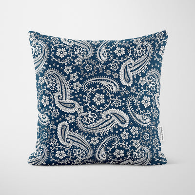 Prussian Blue Floral Paisley Cushion - Handmade Homeware, Made in Britain - Windsor and White