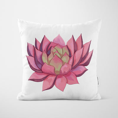 Pink Succulent White Cushion - Handmade Homeware, Made in Britain - Windsor and White