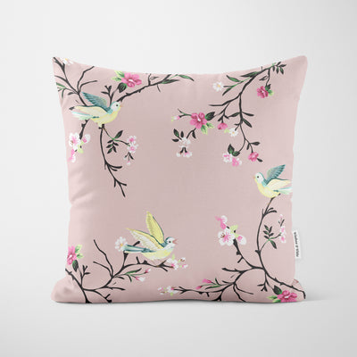 Blush Pink Chinoiserie Floral Cushion - Handmade Homeware, Made in Britain - Windsor and White