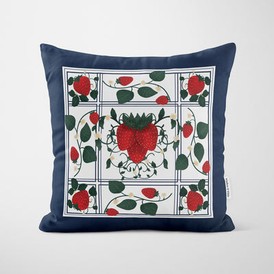 Strawberry Tile Pattern Navy Cushion - Handmade Homeware, Made in Britain - Windsor and White