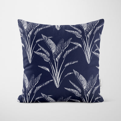 Navy Blue Plant Pattern Cushion - Handmade Homeware, Made in Britain - Windsor and White