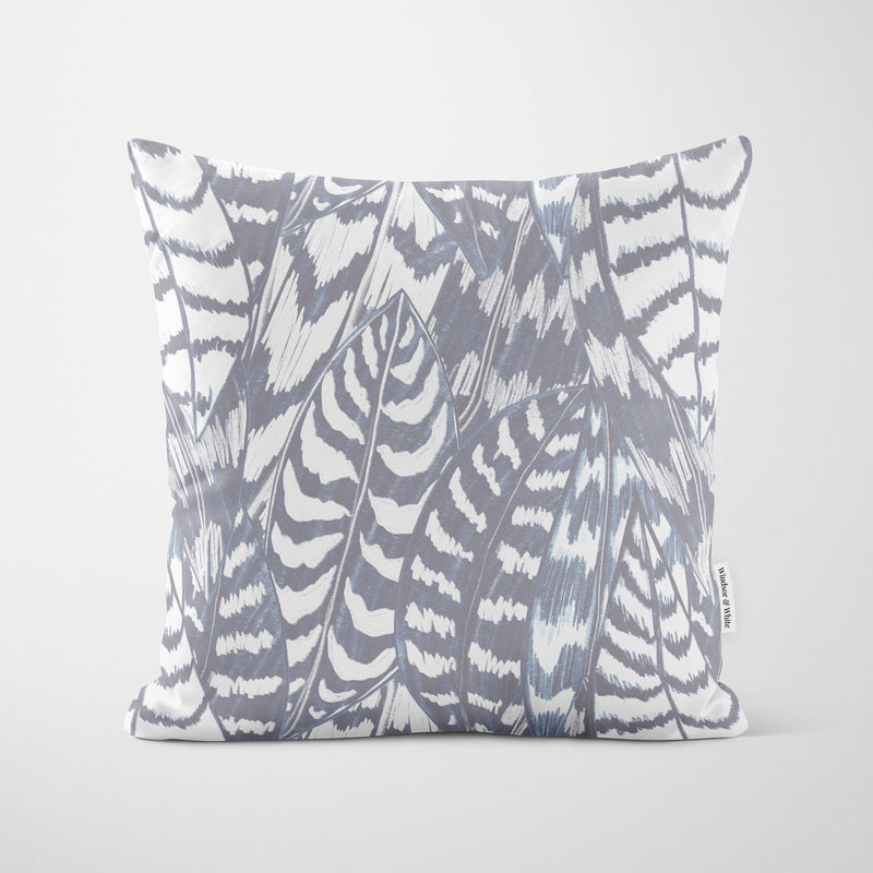 Grey Sketched Leaves Cushion - Handmade Homeware, Made in Britain - Windsor and White