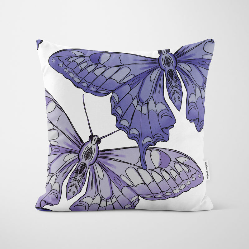 Purple Butterflies Cushion - Handmade Homeware, Made in Britain - Windsor and White