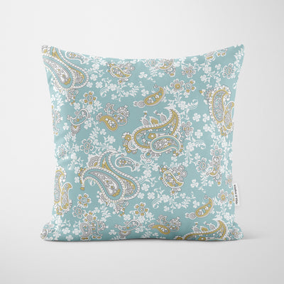 Duck Egg Paisley Floral Cushion - Handmade Homeware, Made in Britain - Windsor and White