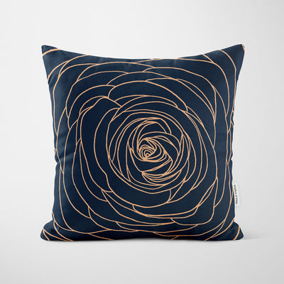 Rose Outline Navy Blue Cushion - Handmade Homeware, Made in Britain - Windsor and White